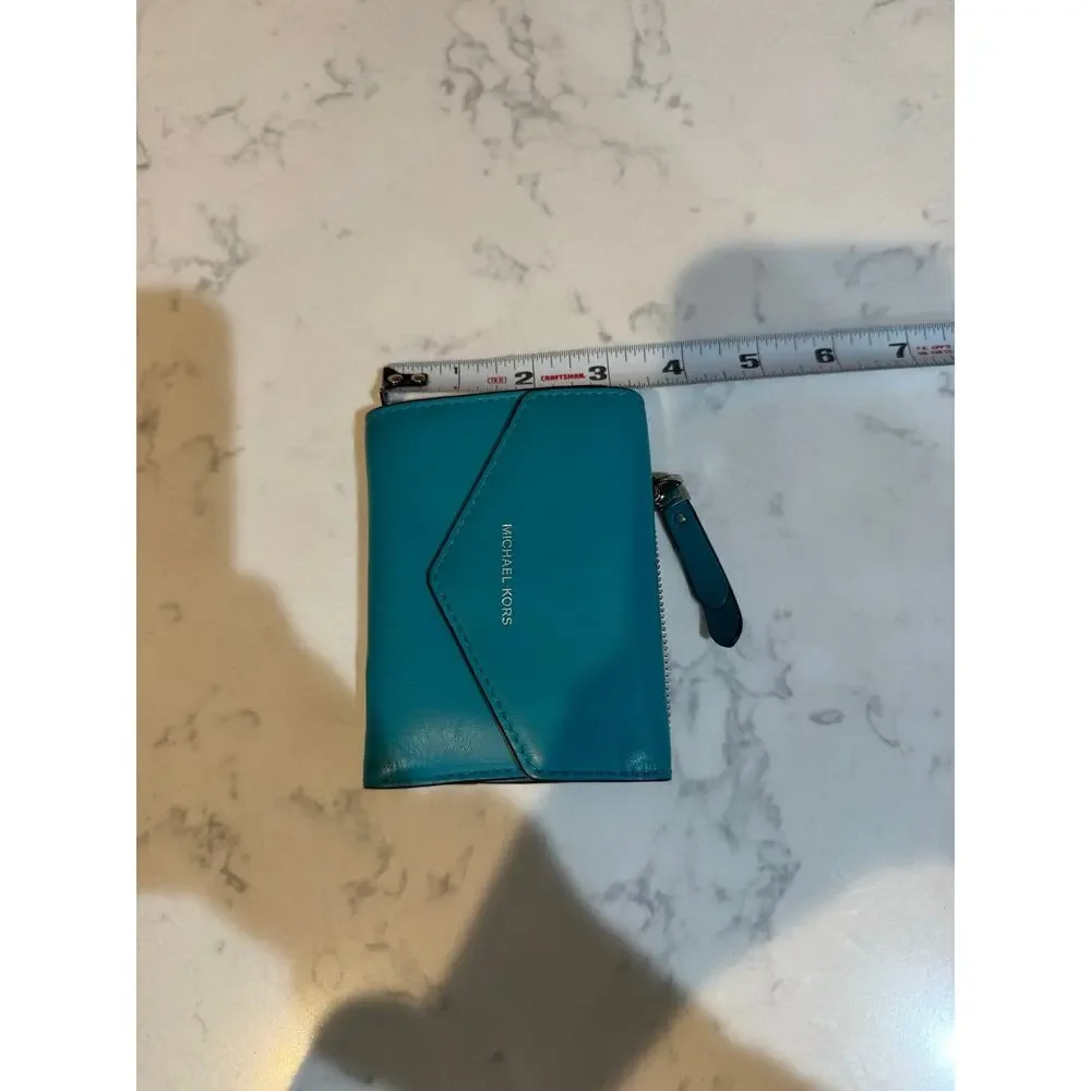 Michael Kors leather small envelope wallet snap closure turquoise 2017 preppy